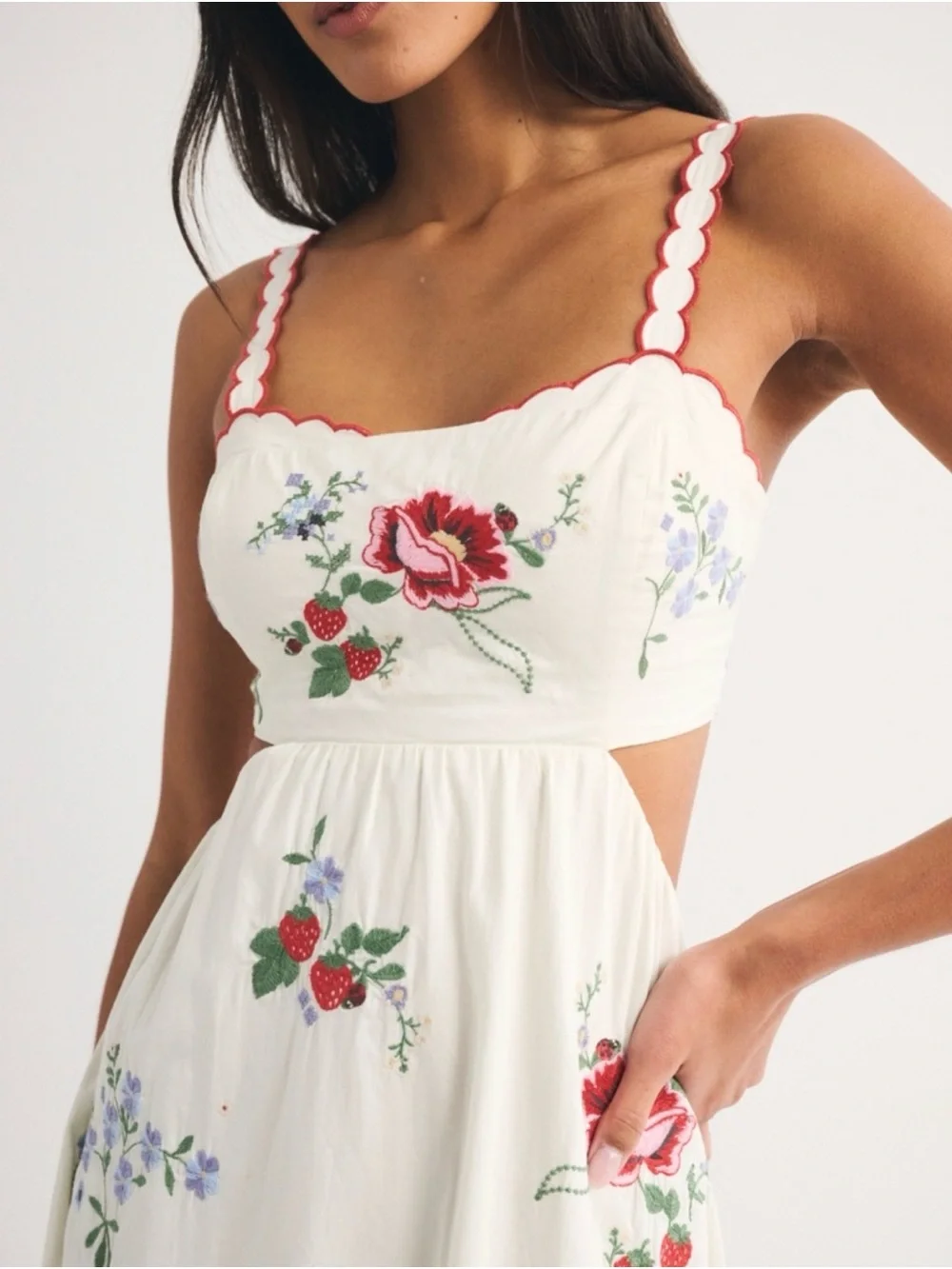 Floral Cutout Maxi Dress in Cream built in bra
